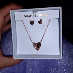 Michael Kors Heart Necklace and Earrings Set. Necklace is 1/2 Diamonds 1/2 Gold!